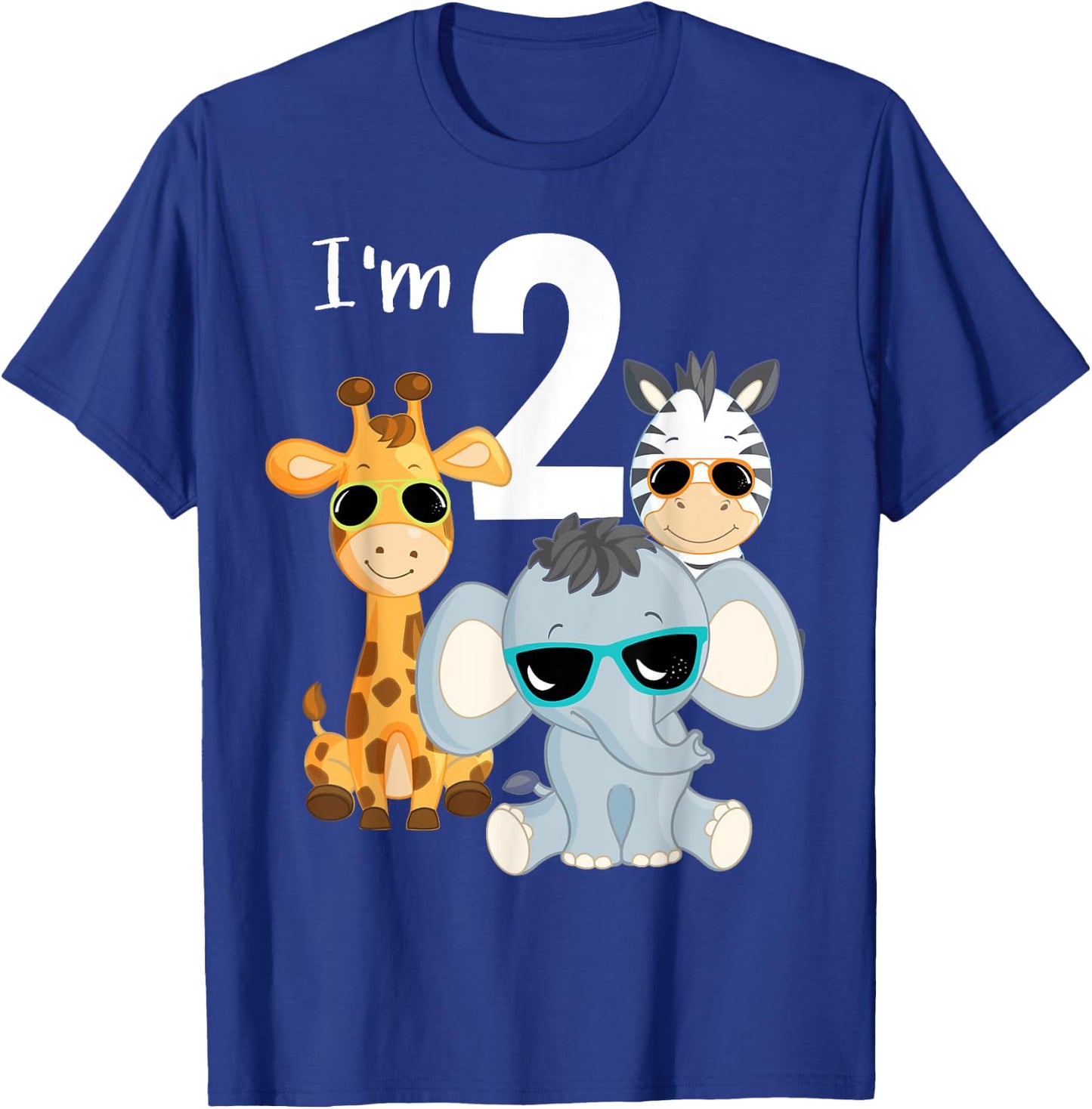Cool Safari Animals 2nd Birthday Party 2 Year Old Toddler T-Shirt - T-Shirt | Royal