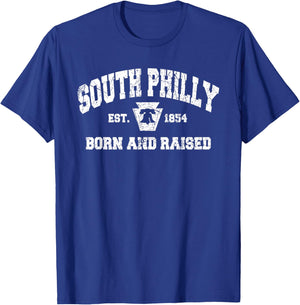 Vintage SOUTH PHILLY Born and Raised Est 1854 Philadelphia T-Shirt - T-Shirt | Royal
