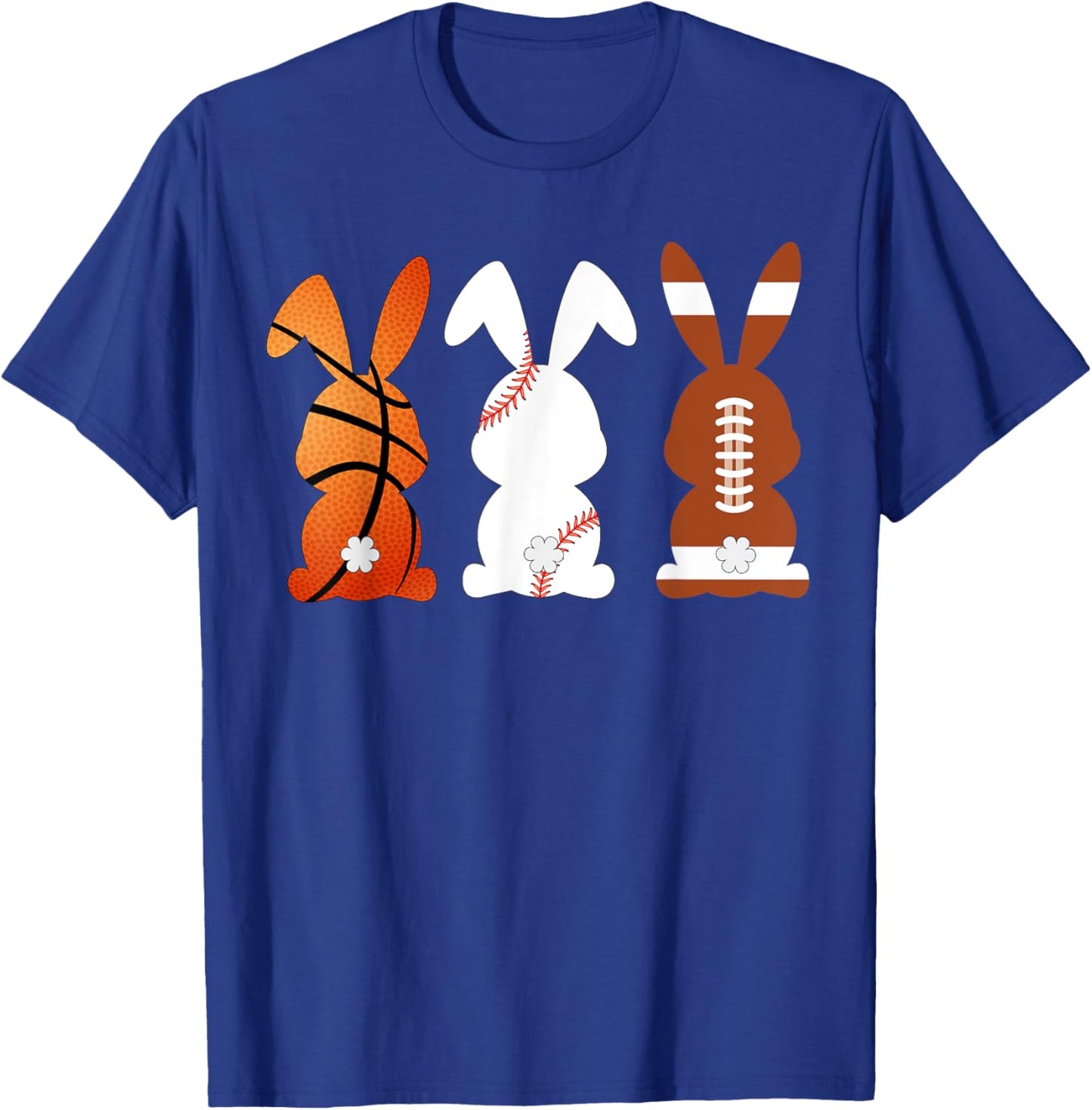 Basketball Baseball Football Sports Easter Bunny Rabbits T-Shirt - T-Shirt | Royal