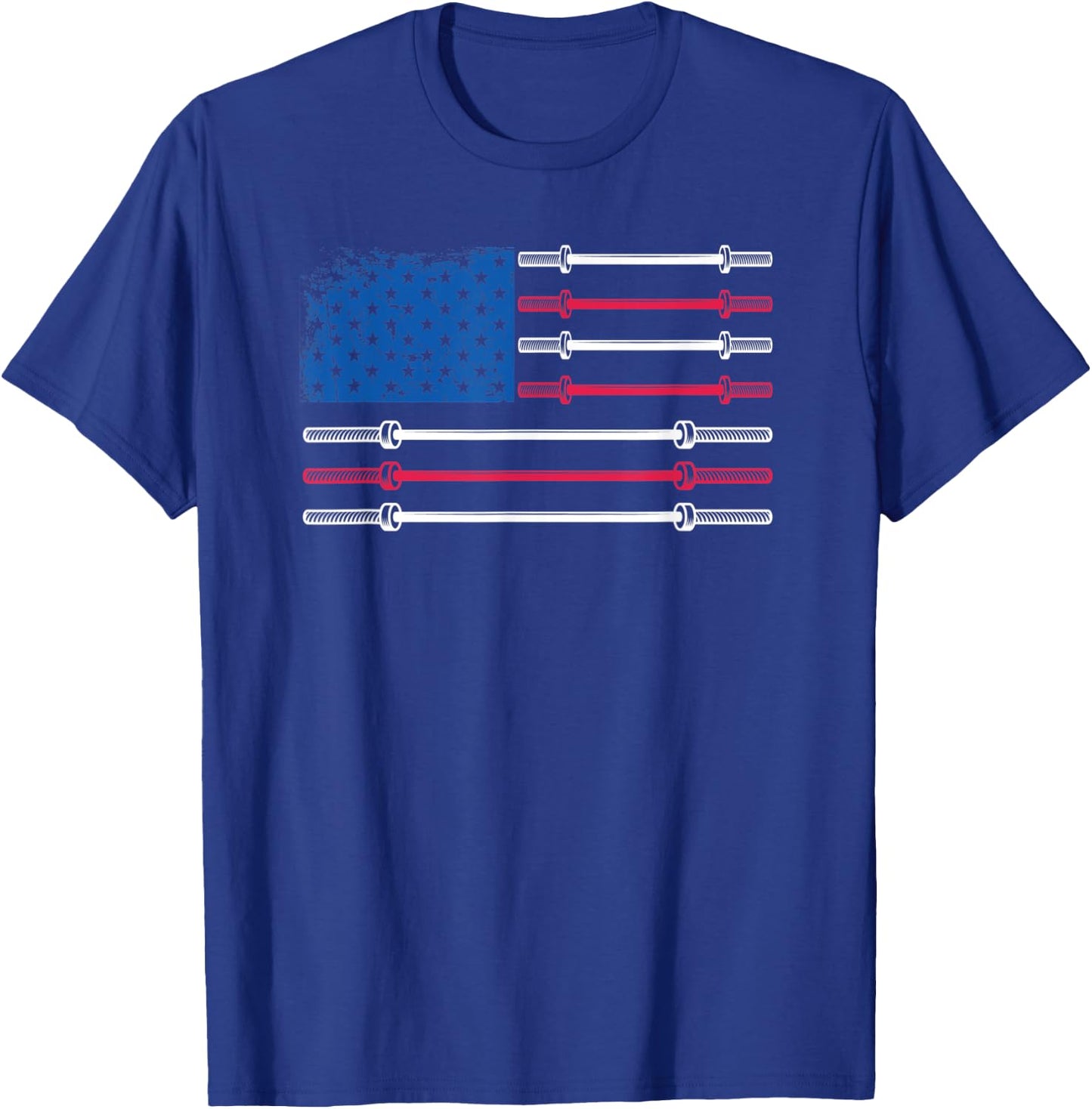 US Flag Weightlifting Barbell Patriotic Love Fitness Gym T-Shirt - T-Shirt | Royal