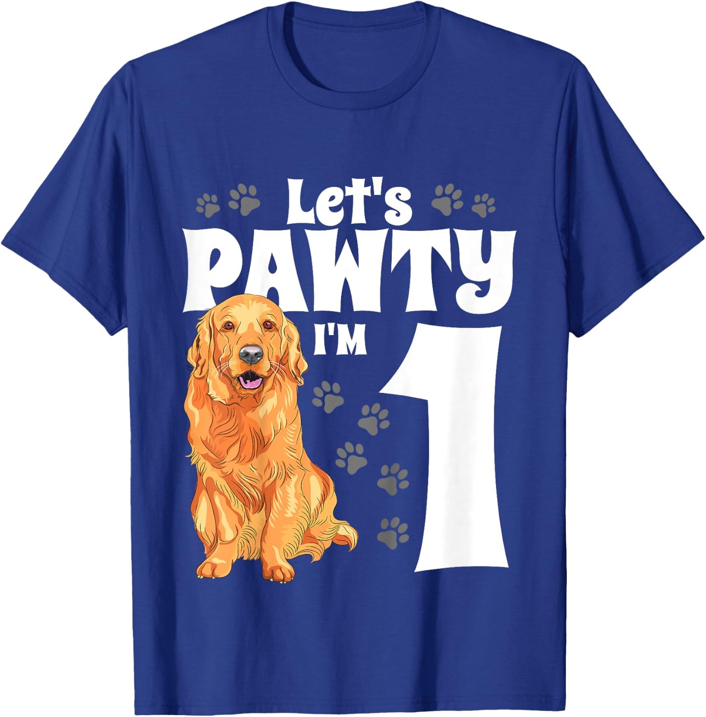 1 Year Old Golden Retriever Dog Birthday Pawty Dogs 1st Gift T-Shirt - T-Shirt | Royal