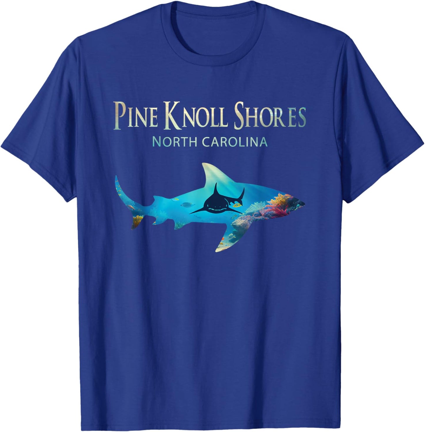 Pine Knoll Shores Retro Pine Knoll Shores Nc Shark T-Shirt - T-Shirt | Royal