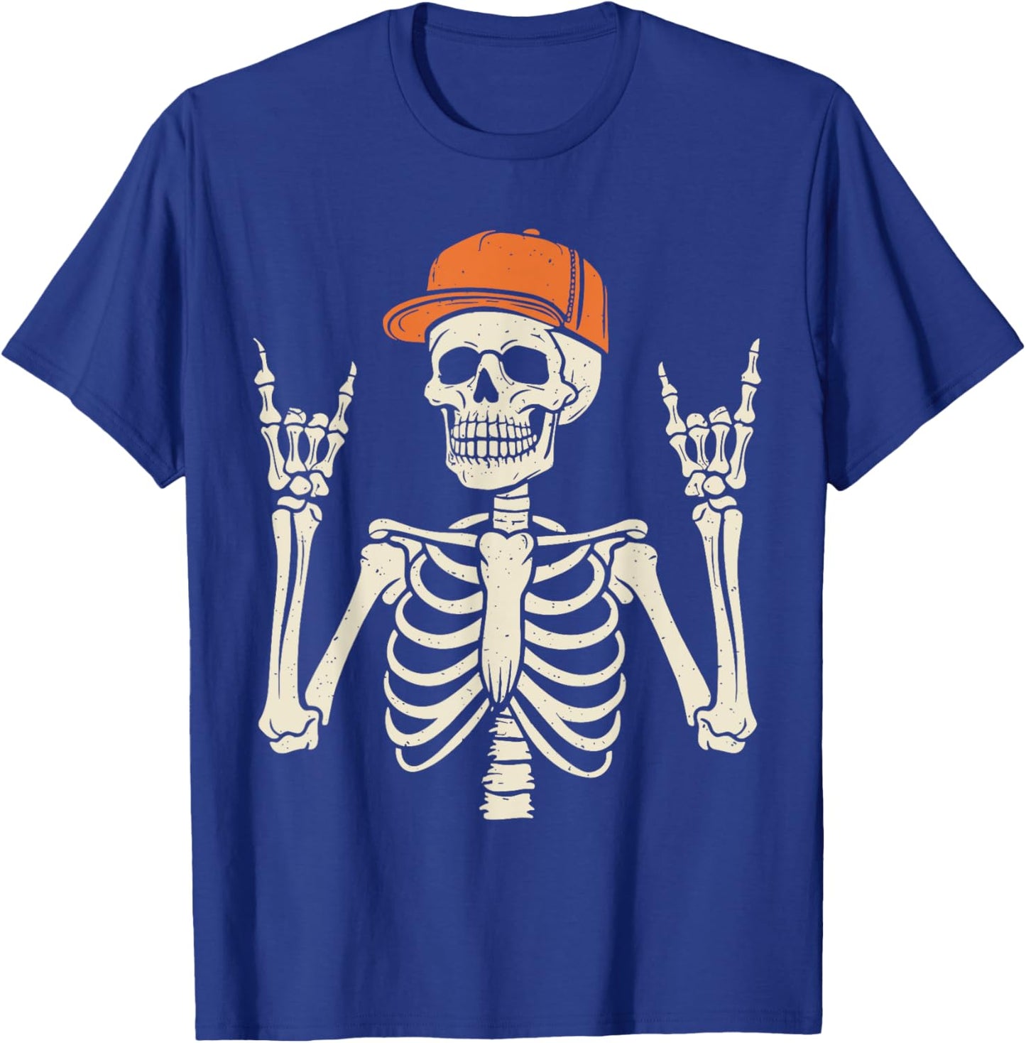Rocker Skeleton Rock On Hand Halloween Skeleton Men Boys Kid T-Shirt - T-Shirt | Royal
