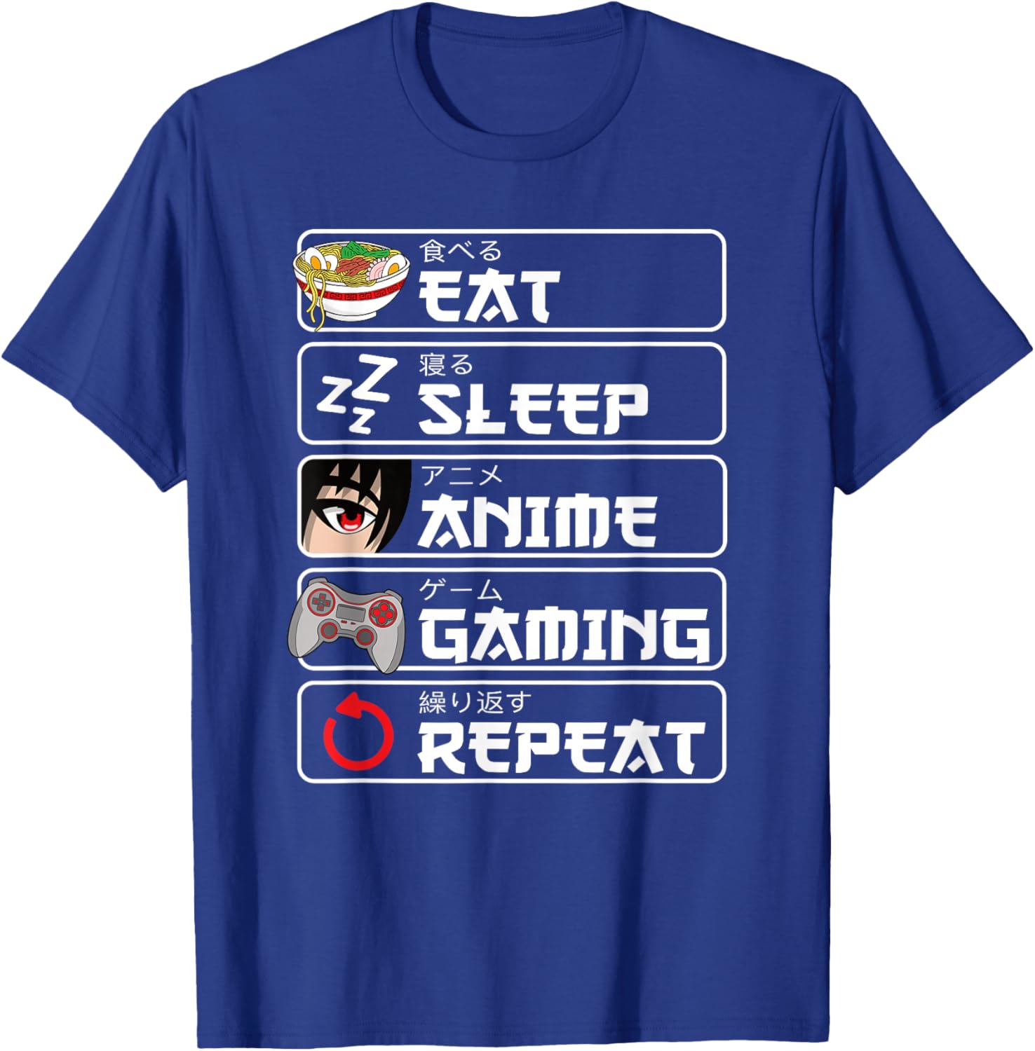 Eat Sleep Anime Gaming Repeat Anime Manga Otaku Men Boys T-Shirt - T-Shirt | Royal