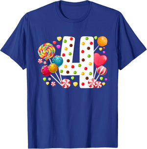Kids 4th Candy Birthday Party Four Year Old Girl Candy T-Shirt - T-Shirt | Royal