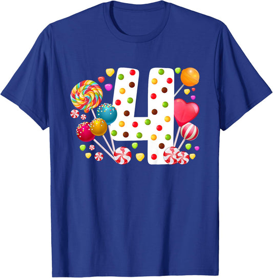 Kids 4th Candy Birthday Party Four Year Old Girl Candy T-Shirt - T-Shirt | Royal