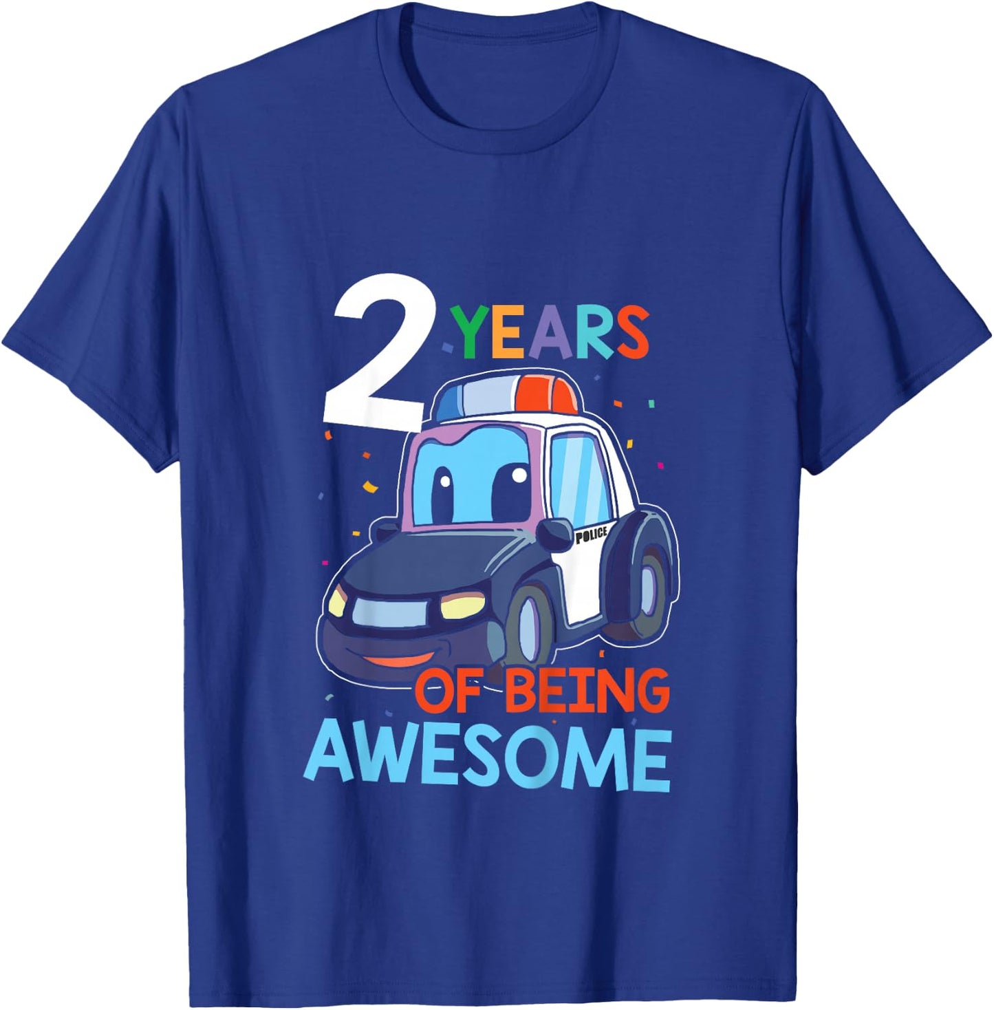 Kids 2 Year Old Shirt Birthday Boy Shirt 2nd Police Car Gift T-Shirt - T-Shirt | Royal