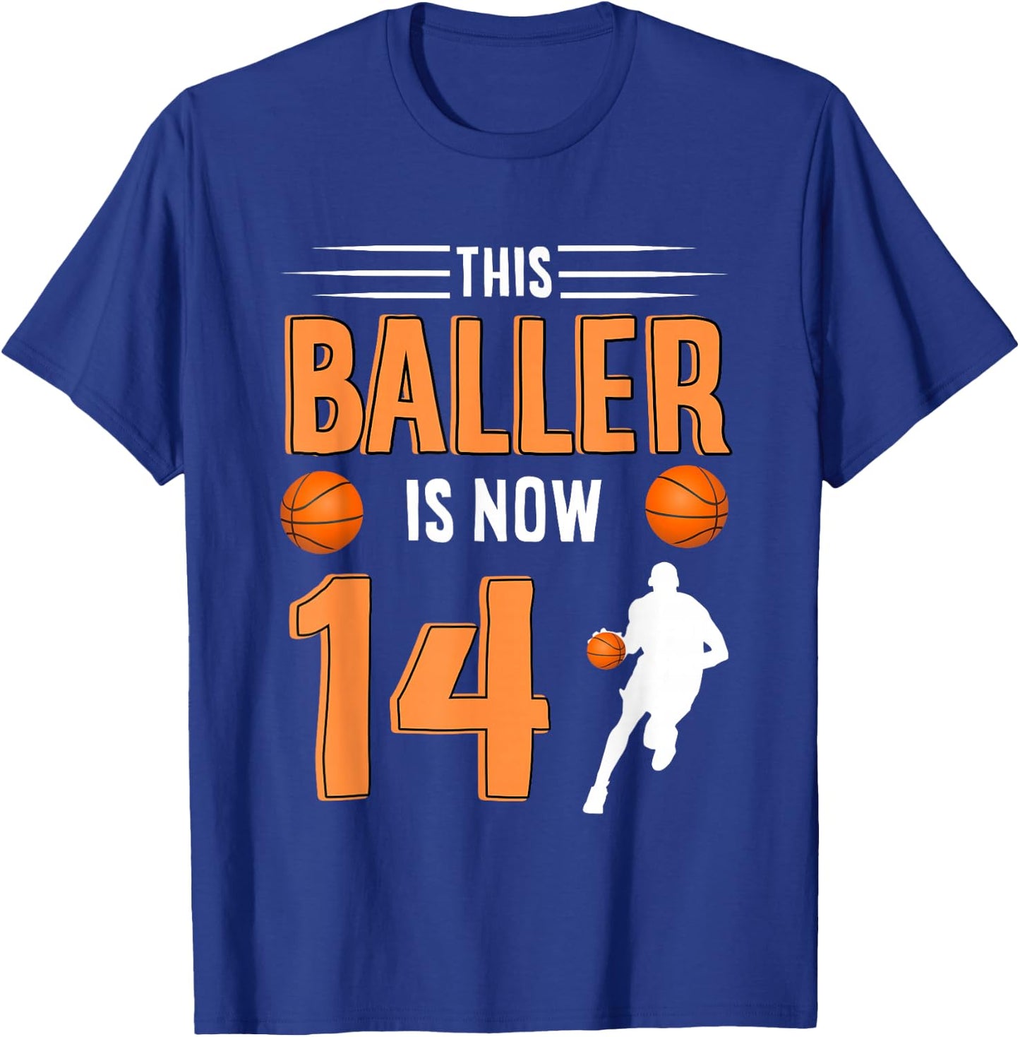 14th Birthday Basketball T Shirt - This Baller Is Now 14 T-Shirt - T-Shirt | Royal