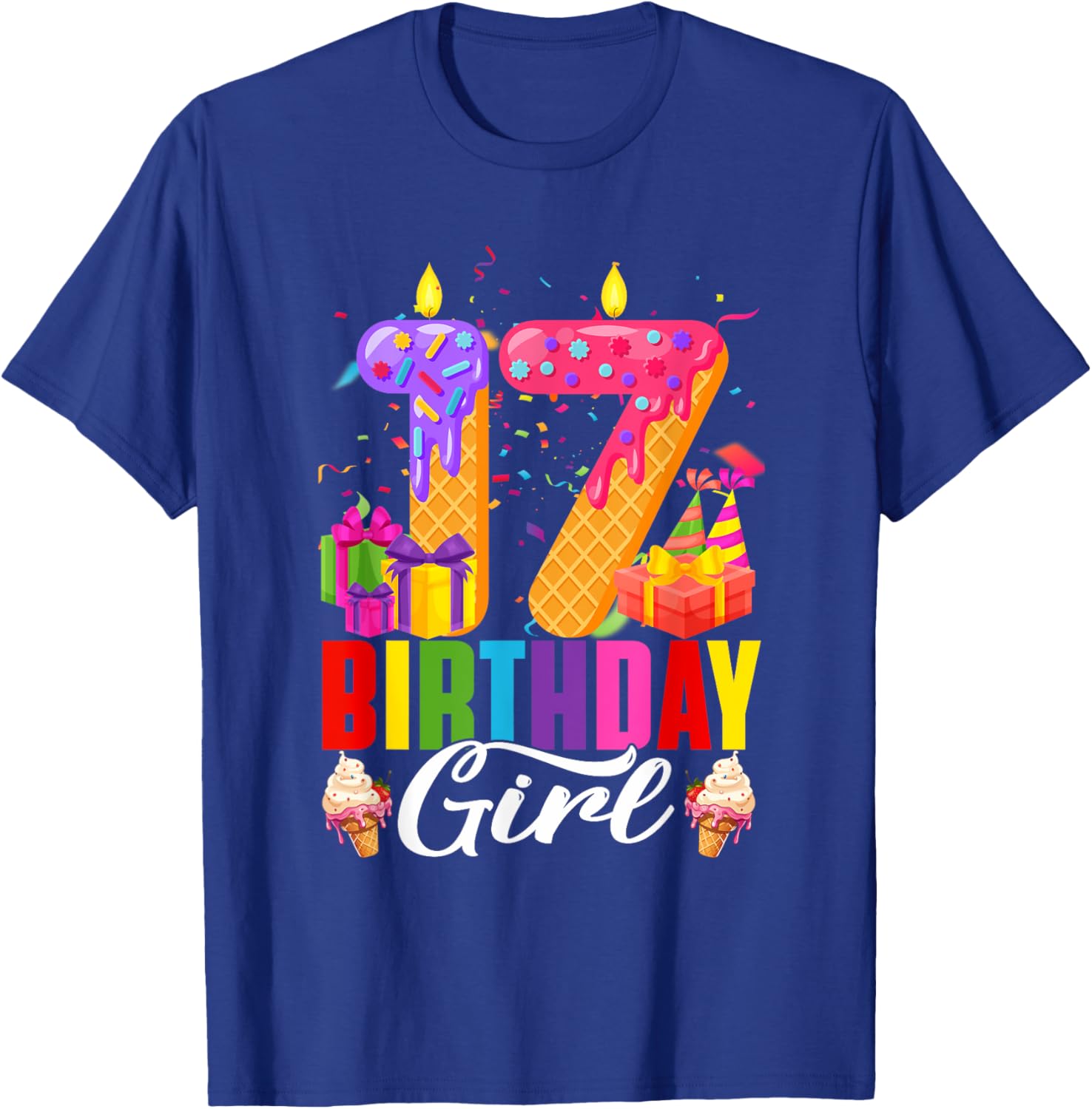 17th Birthday 17 Year Old Girls Ice Cream Party Family T-Shirt - T-Shirt | Royal