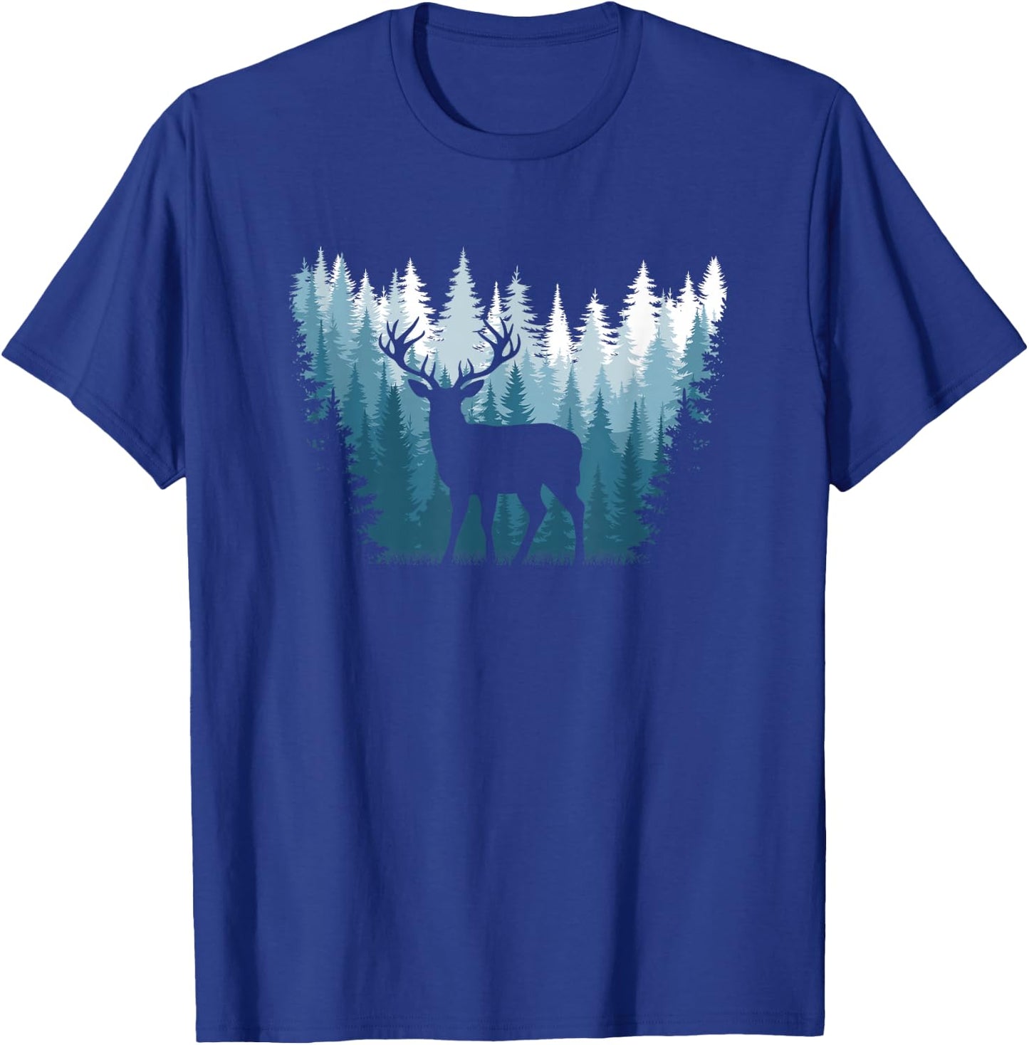 Deer Landscape Pine Tree Forest Nature Graphic Men Women T-Shirt - T-Shirt | Royal