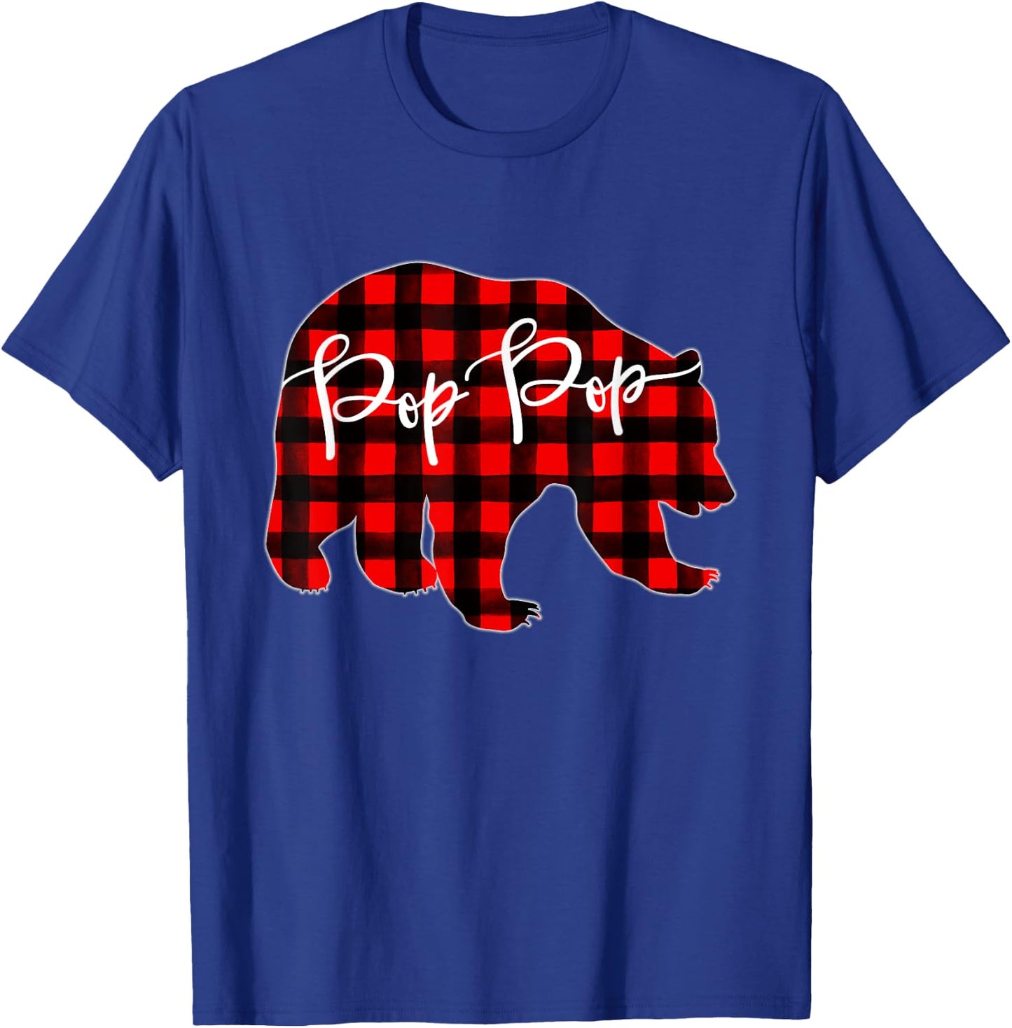 Red Plaid Pop Pop Bear Matching Family Christmas Eve Buffalo T-Shirt - T-Shirt | Royal