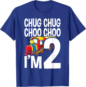 2nd Birthday Chug Chug Choo Choo I'm 2 Train Party T-Shirt - T-Shirt | Royal