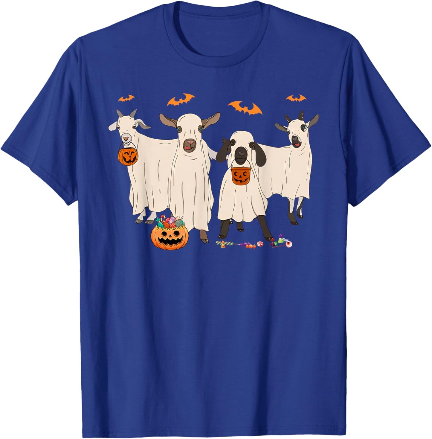 Funny Goat In Ghost Costume Happy Halloween Day Girls Boys T-Shirt - T-Shirt | Royal