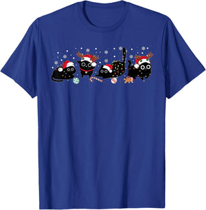 Cute Cats Santa Reindeer Funny Christmas Lights Cat Lover PJ T-Shirt - T-Shirt | Royal
