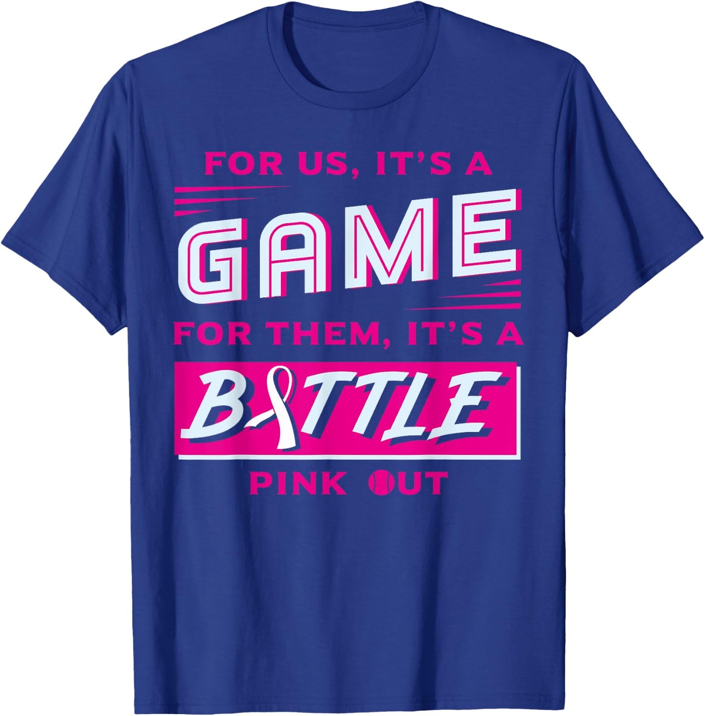 Pink Out Breast Cancer Softball Ball Pink Ribbon Mammogram T-Shirt - T-Shirt | Royal