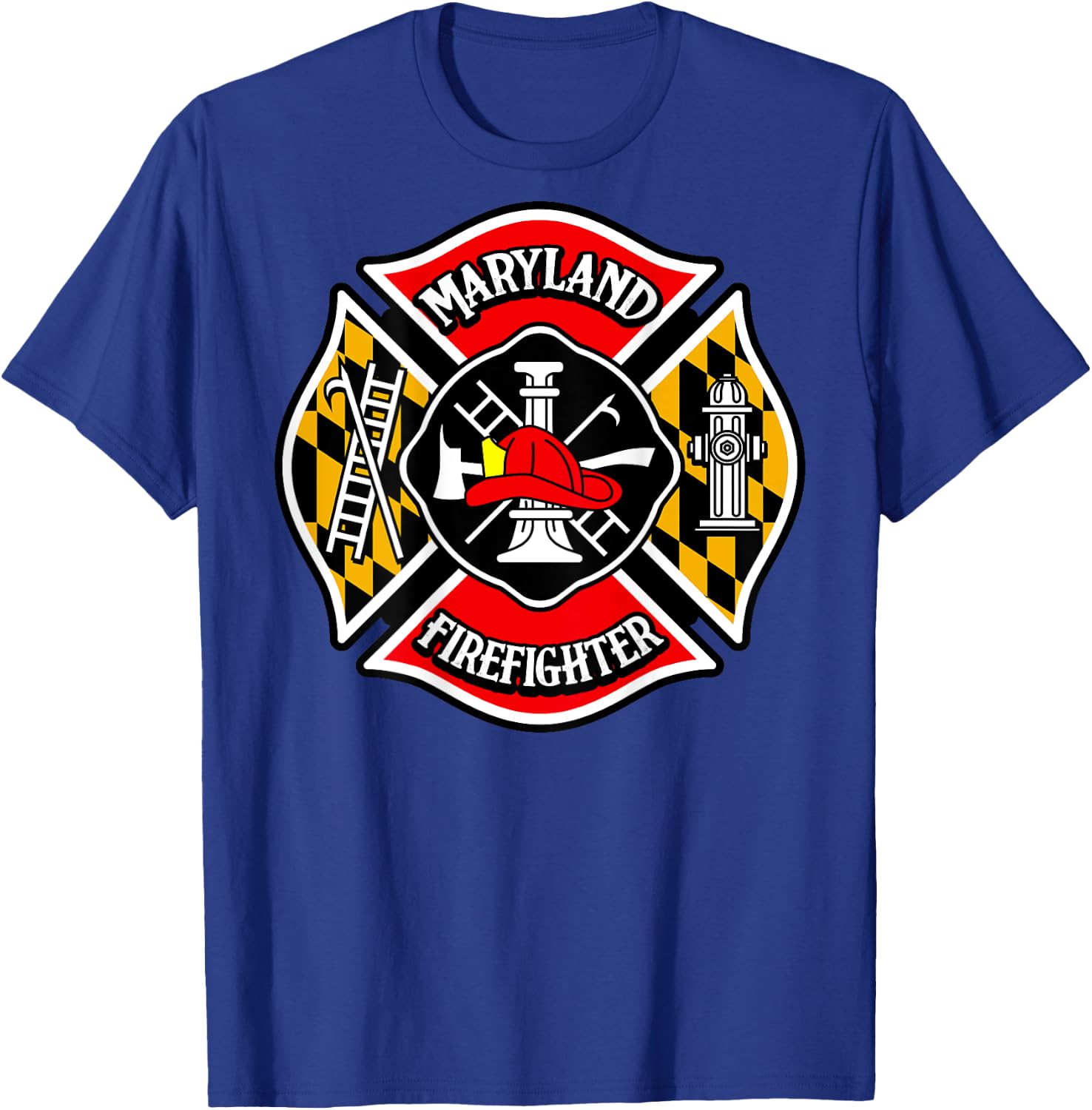 Maryland Firefighter Shirt Emblem Maltese Cross Men Gift T-Shirt - T-Shirt | Royal