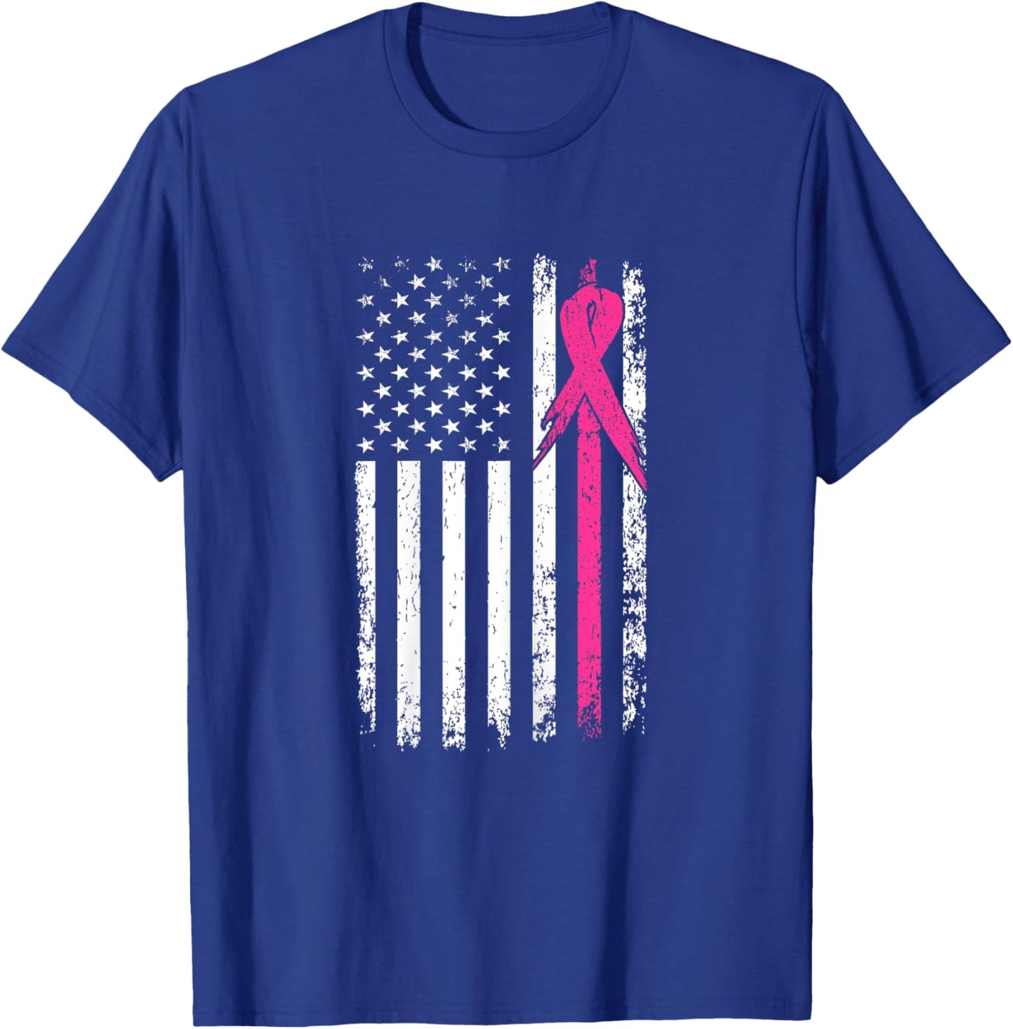 American Flag Pink Ribbon Breast Cancer Awareness Month Women T-Shirt - T-Shirt | Royal