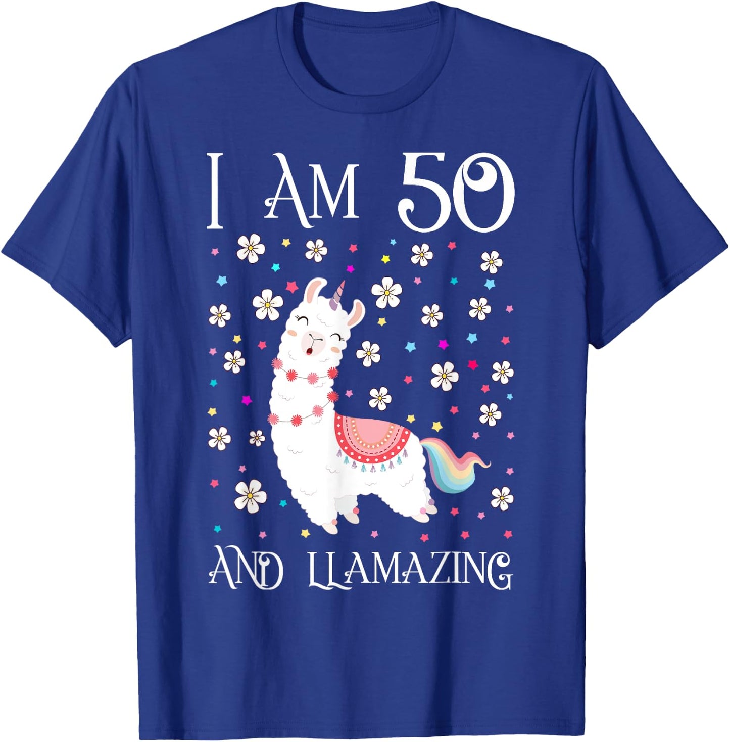 I am 50 Years Old Llamazing Cute Llama 50th Girl Birthday T-Shirt - T-Shirt | Royal