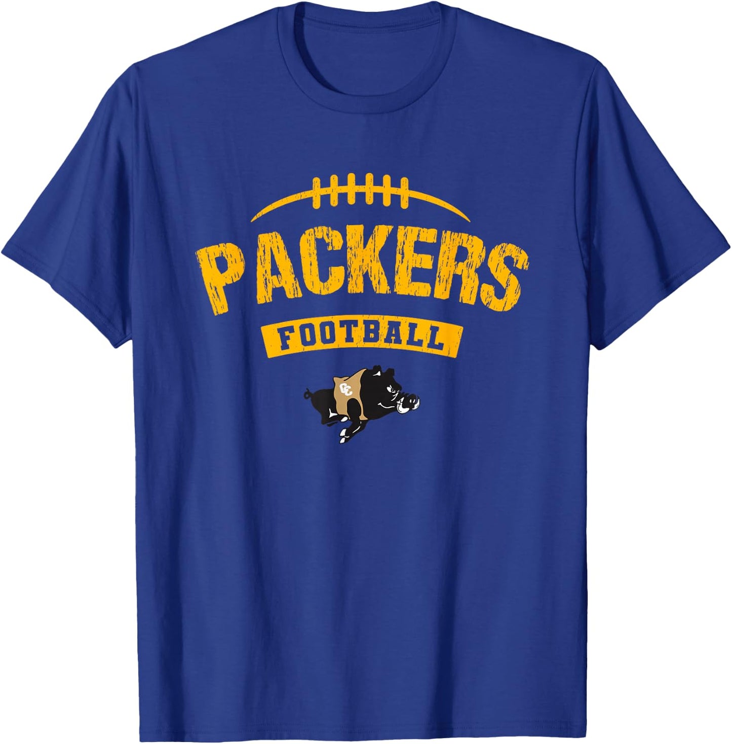 Colquitt County Packers Logo Football Distressed HS T-Shirt - T-Shirt | Royal