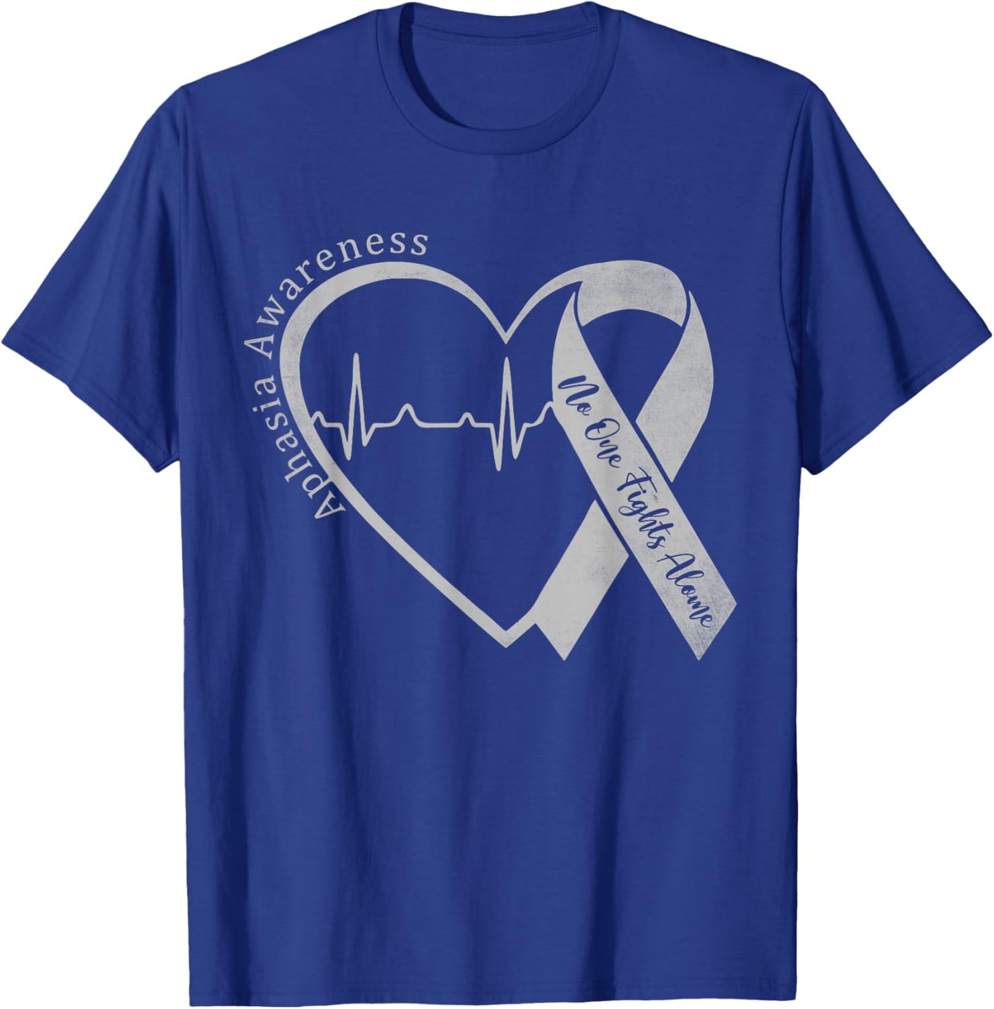 Aphasia Awareness Heart Gray Ribbon Support Family Matching T-Shirt - T-Shirt | Royal