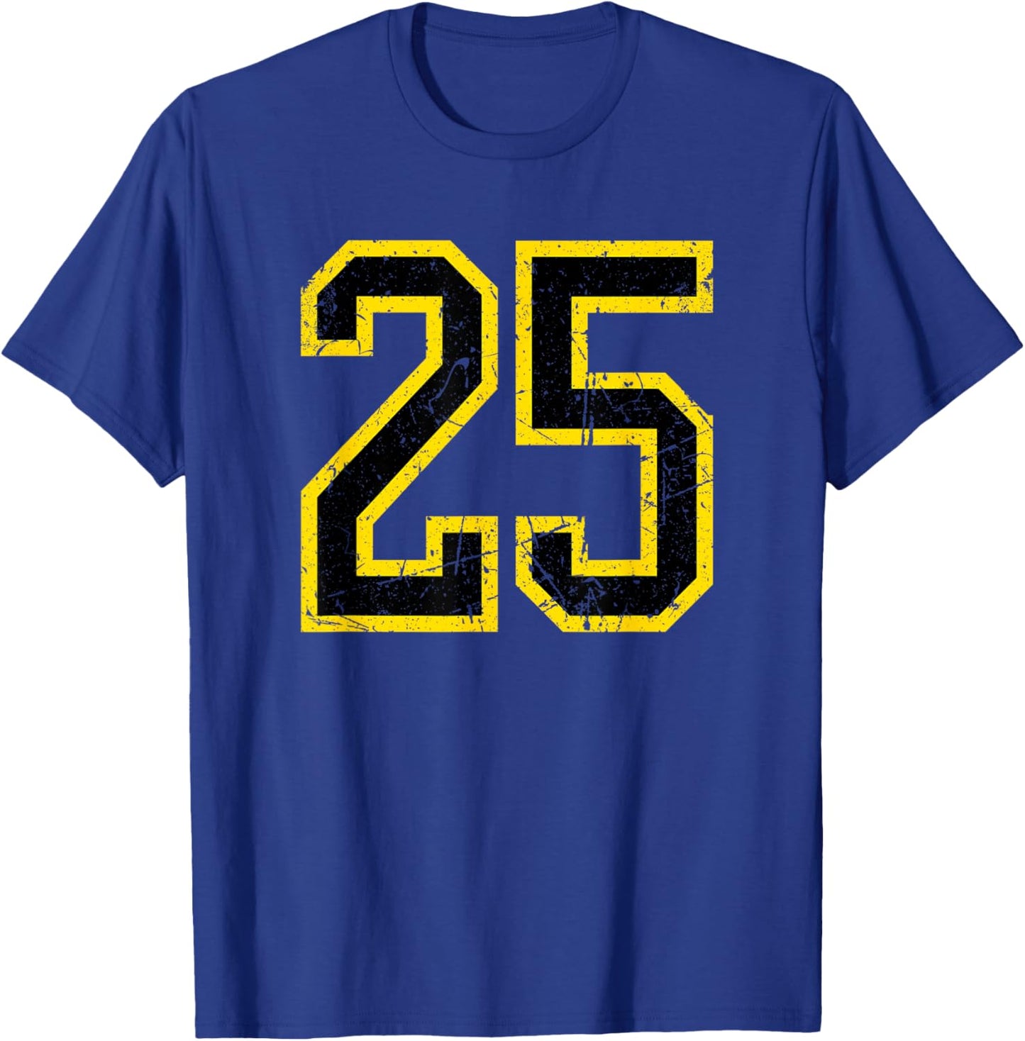 Vintage Number #25 Yellow Black Varsity Number T-Shirt - T-Shirt | Royal