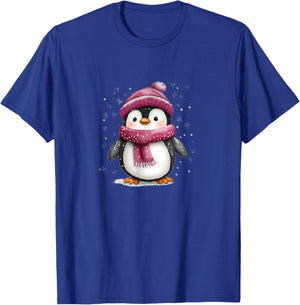 Cute Penguin With Hat And Scarf Winter Snow T-Shirt - T-Shirt | Royal