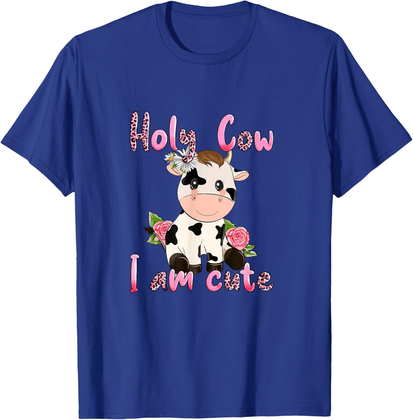 Pink Vintage Holy Cow I'm Cute Moo Cow Mama Leopard Floral T-Shirt - T-Shirt | Royal