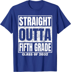 Straight Outta Fifth Grade Graduation Class 2032 5th Grade T-Shirt - T-Shirt | Royal