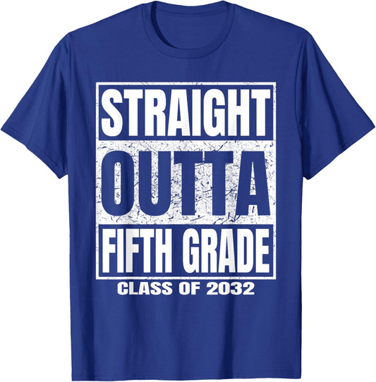 Straight Outta Fifth Grade Graduation Class 2032 5th Grade T-Shirt - T-Shirt | Royal