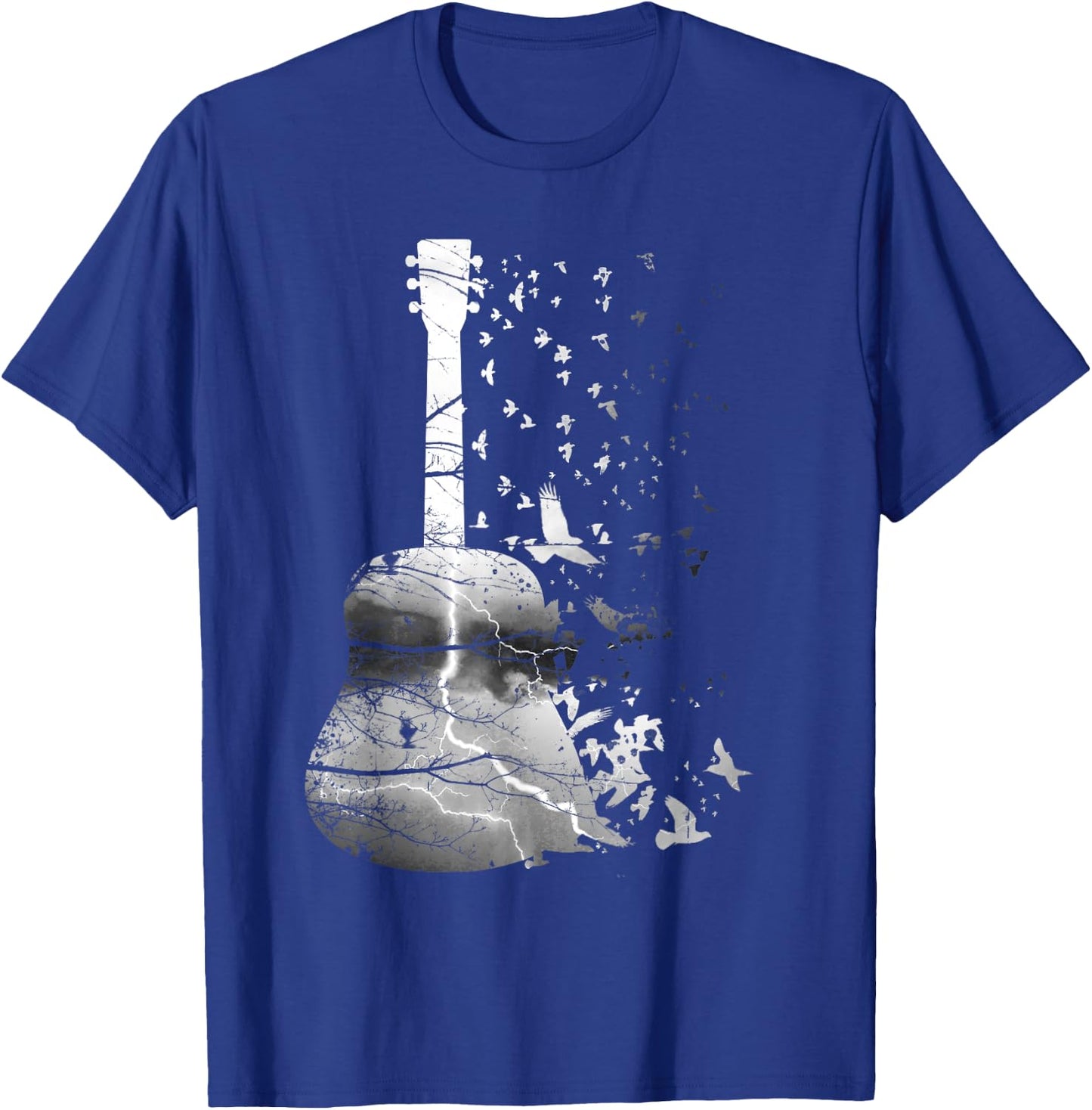 Awesome Nature Guitar Shirt With Tree, Thunder And Birds T-Shirt - T-Shirt | Royal