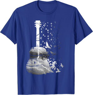 Awesome Nature Guitar Shirt With Tree, Thunder And Birds T-Shirt - T-Shirt | Royal