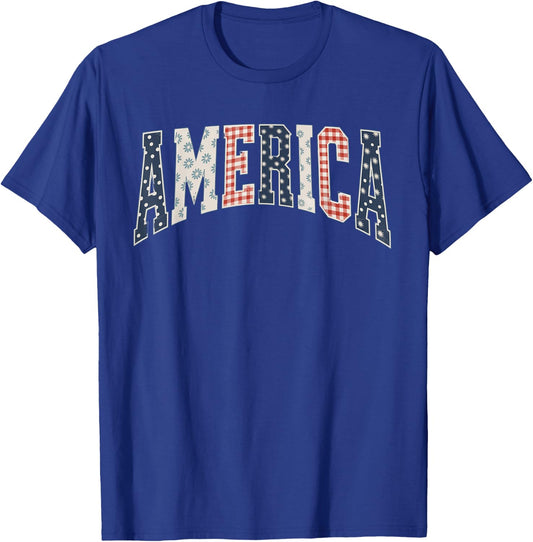 American Quilt Picnic Style Lettering RWB Boy Girl Party Fun T-Shirt - T-Shirt | Royal