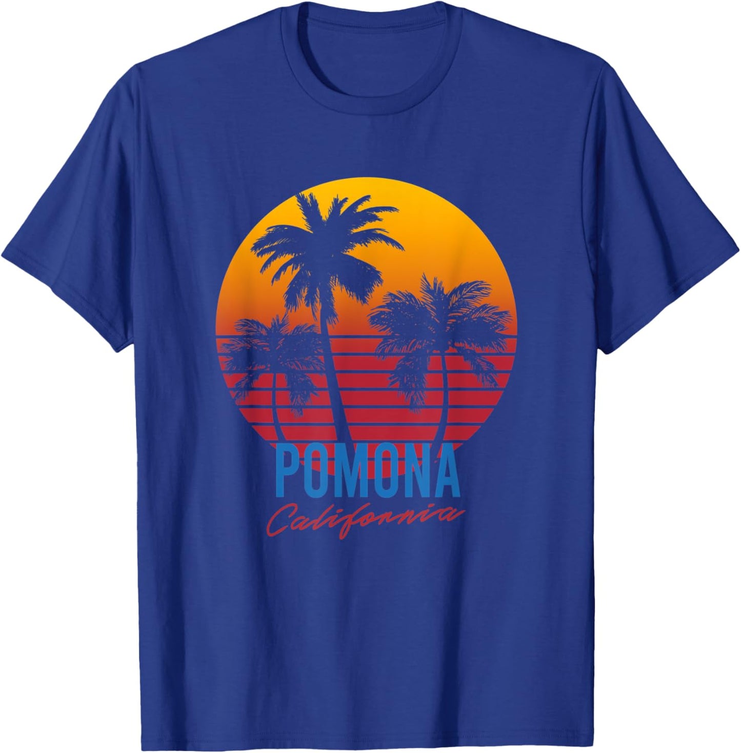 Vintage Pomona California Palm Trees Sunset CA Retro T-Shirt - T-Shirt | Royal