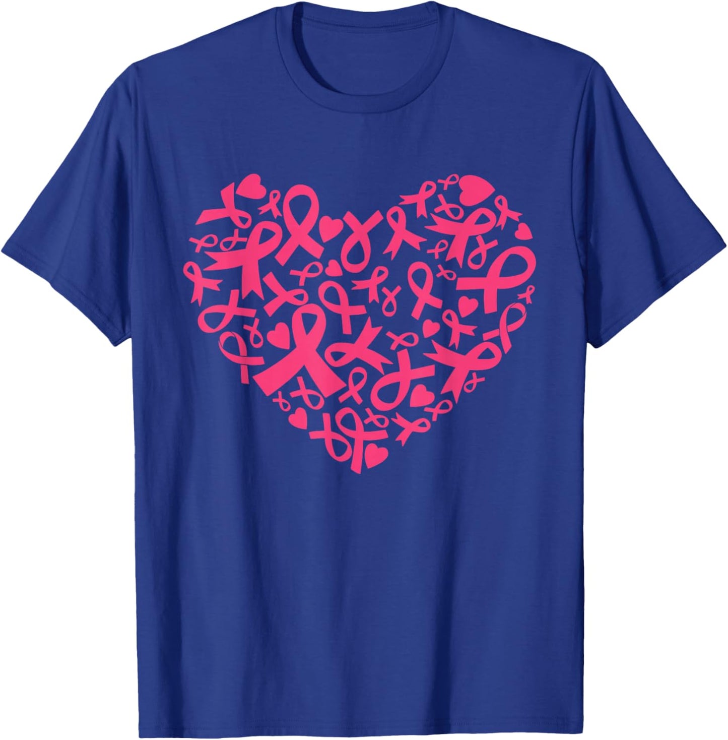 Breast Cancer Awareness Heart Ribbon Pink Support T-Shirt - T-Shirt | Royal