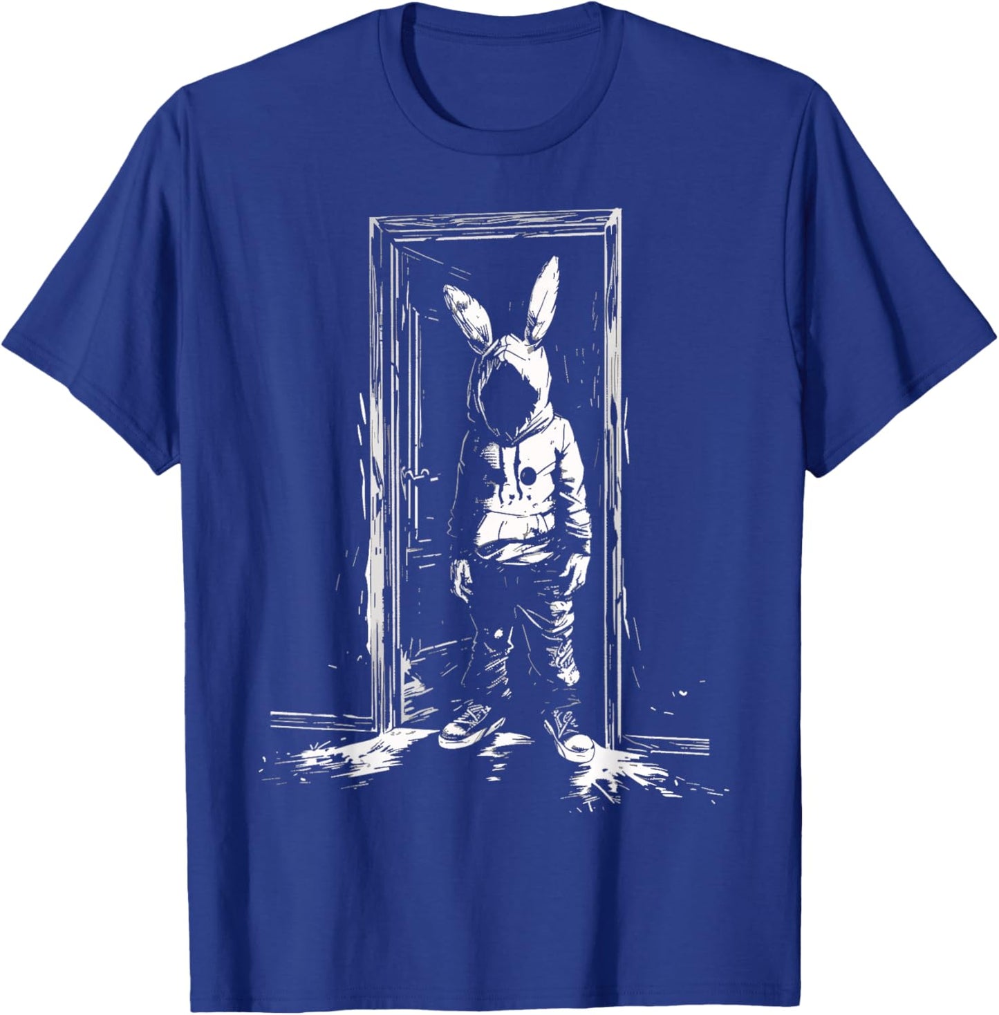 Horror Bunny Mask Man Rabbit Alt Goth Slasher Creepy Door T-Shirt - T-Shirt | Royal