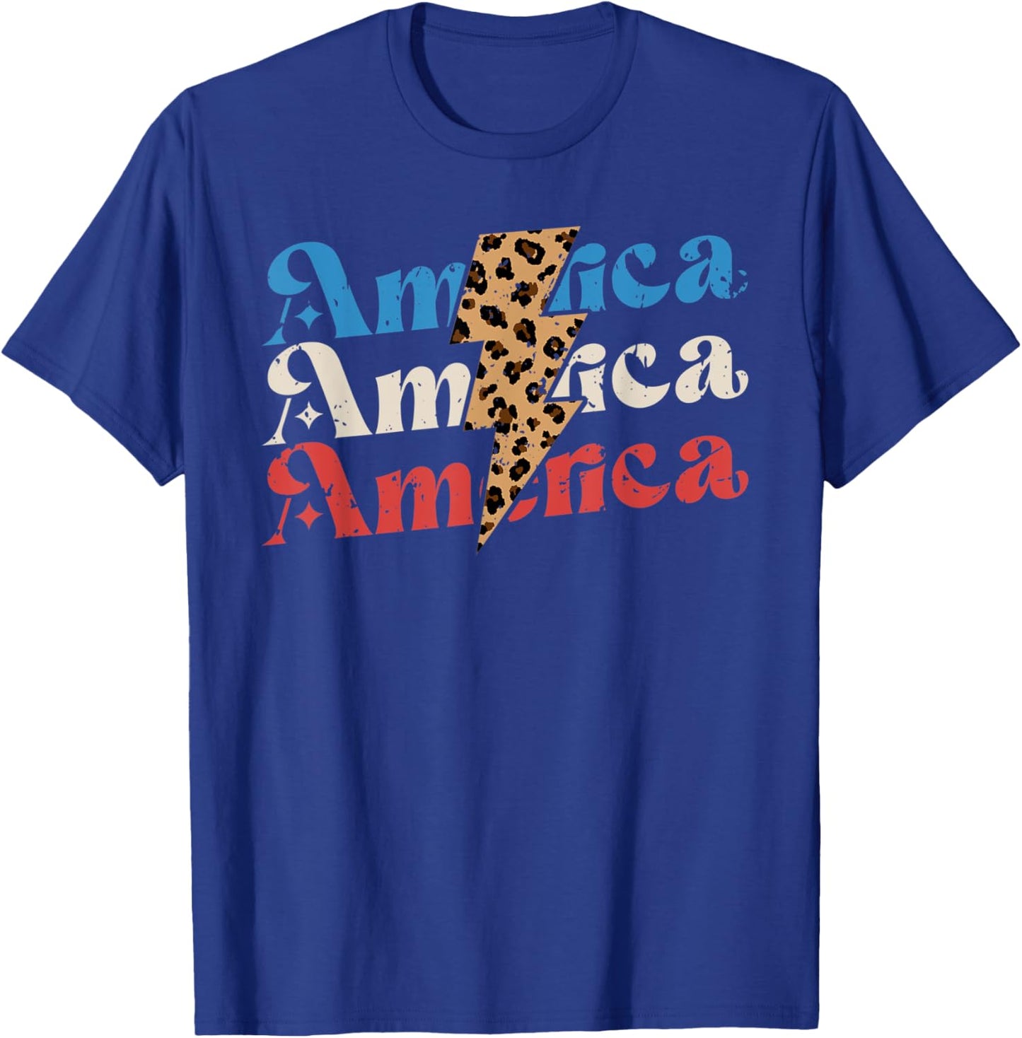 Retro Vintage Leopard Lightning Bolt America 4th Of July T-Shirt - T-Shirt | Royal