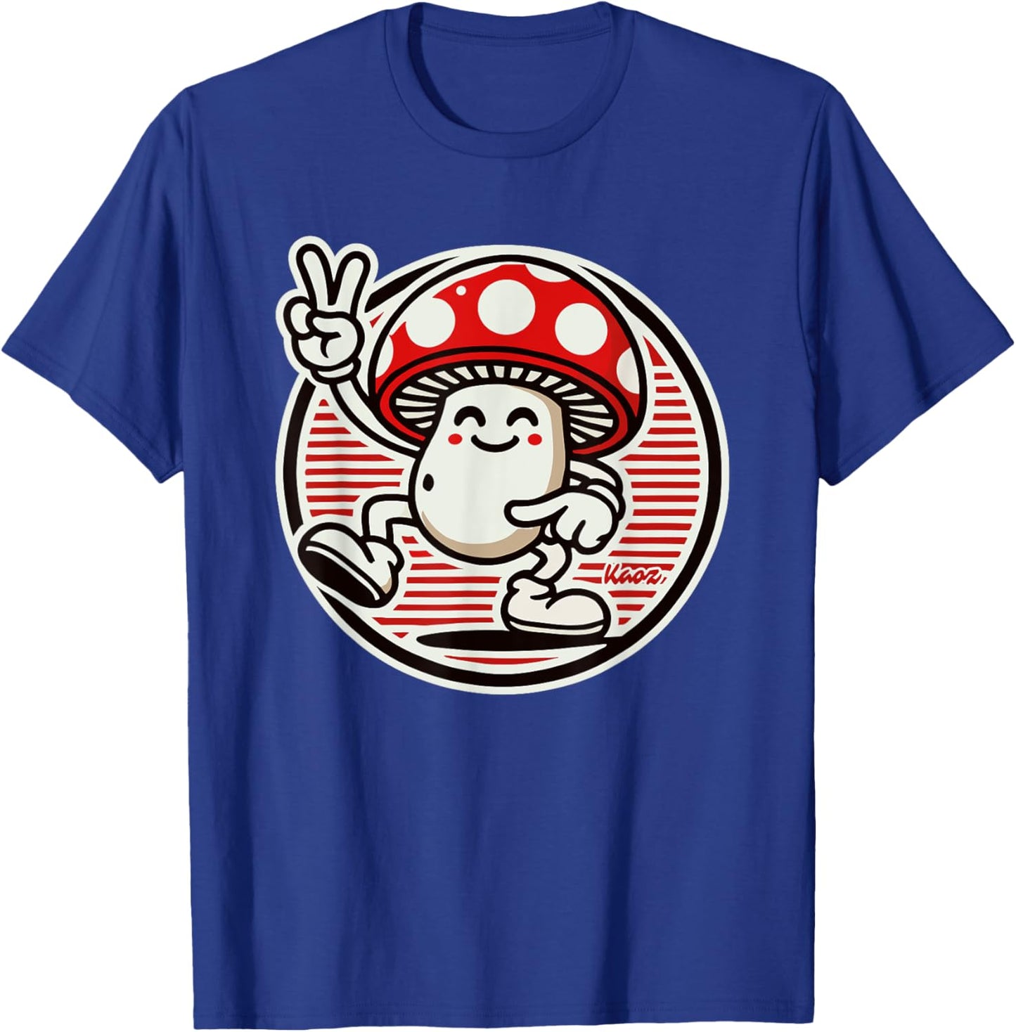 Retro Vintage Psychedelic: Funny Mushroom Peace Sign T-Shirt - T-Shirt | Royal