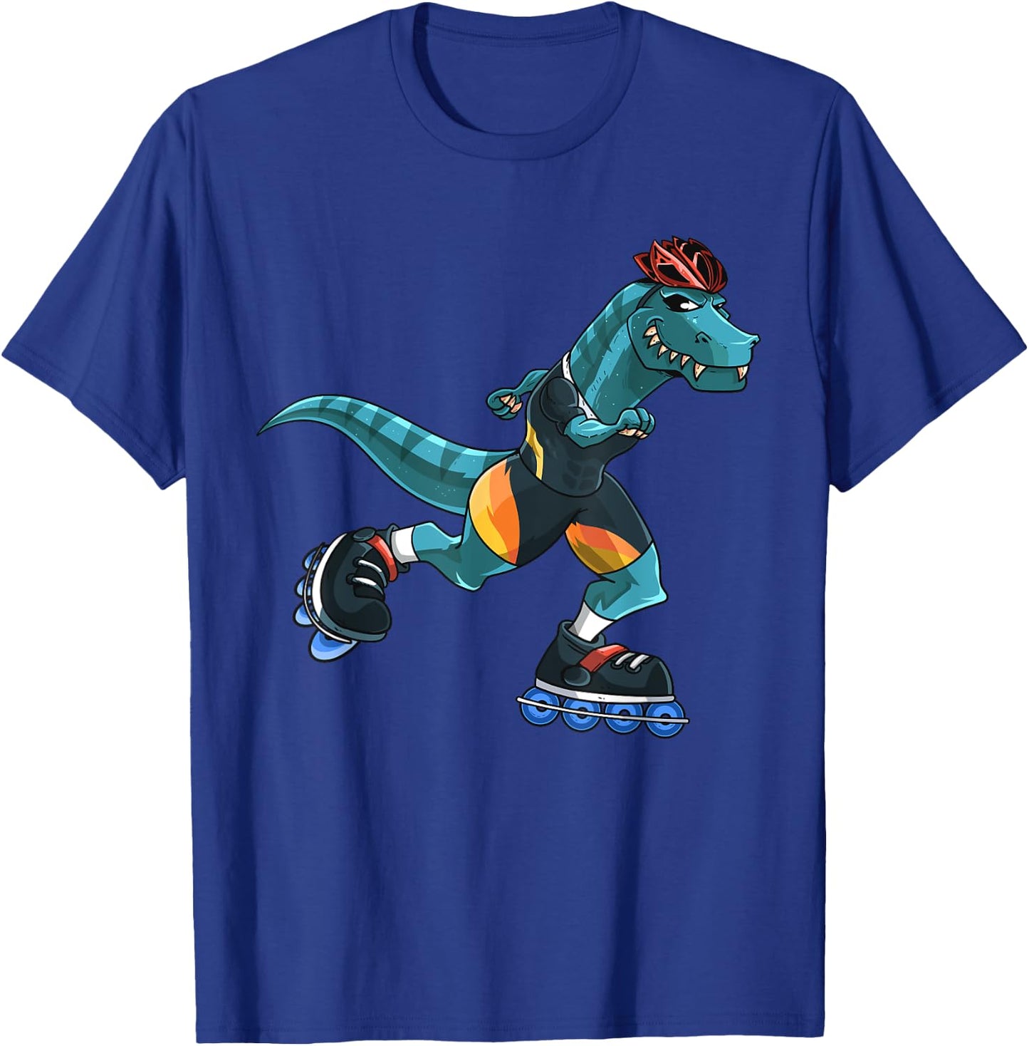 Dino Rides On Rollers T-Rex Roller Skater Skating Kids Boys T-Shirt - T-Shirt | Royal
