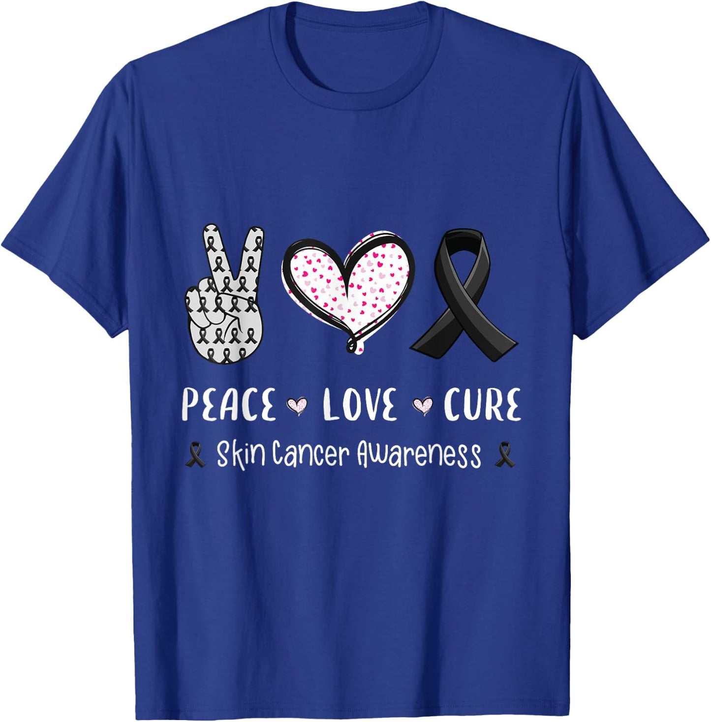 Peace Love cure skin cancer awareness gifts men women kids T-Shirt - T-Shirt | Royal