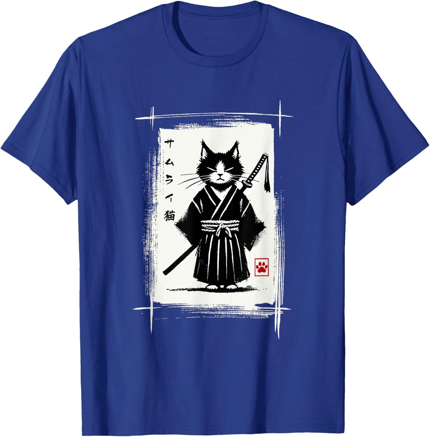 Samurai Cat Japanese Art Sumi-e Novelty Kawaii Funny Cat T-Shirt - T-Shirt | Royal