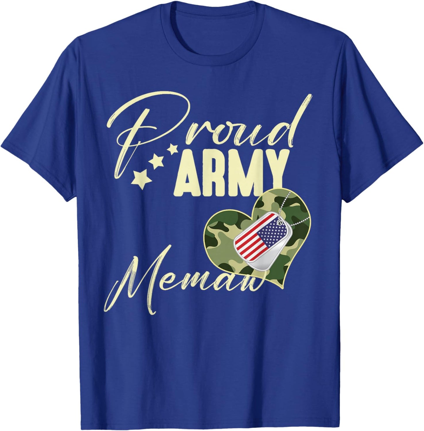 Proud Army MEMAW Camouflage Dog Tag USA American Flag T-Shirt - T-Shirt | Royal