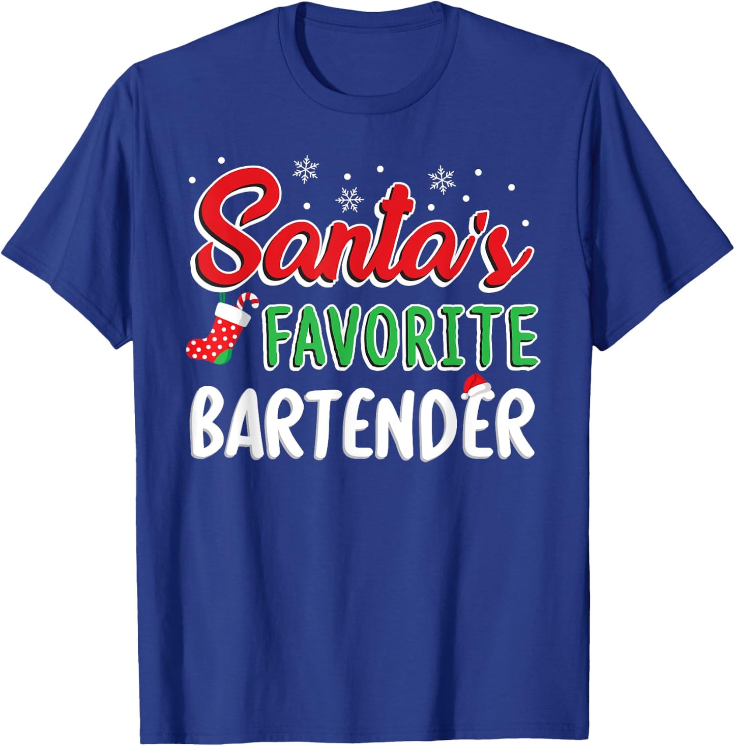 Santa's Favorite Bartender T Shirt Cute Xmas Party Drinking T-Shirt - T-Shirt | Royal