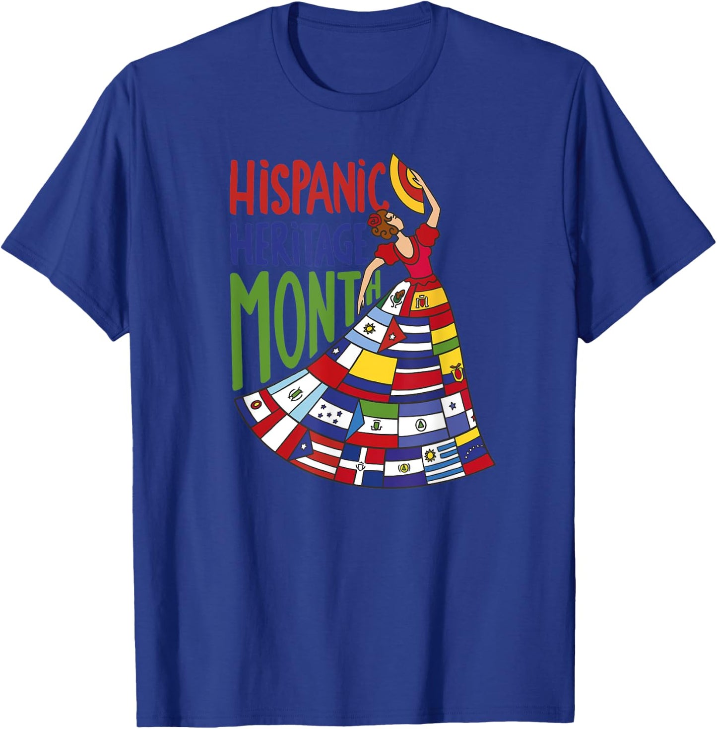 Hispanic Heritage Month Latino Countries Flags Flamenco T-Shirt - T-Shirt | Royal
