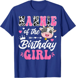 Nannie Of The Birthday Girl Cute Cow Farm 1St Birthday T-Shirt - T-Shirt | Royal