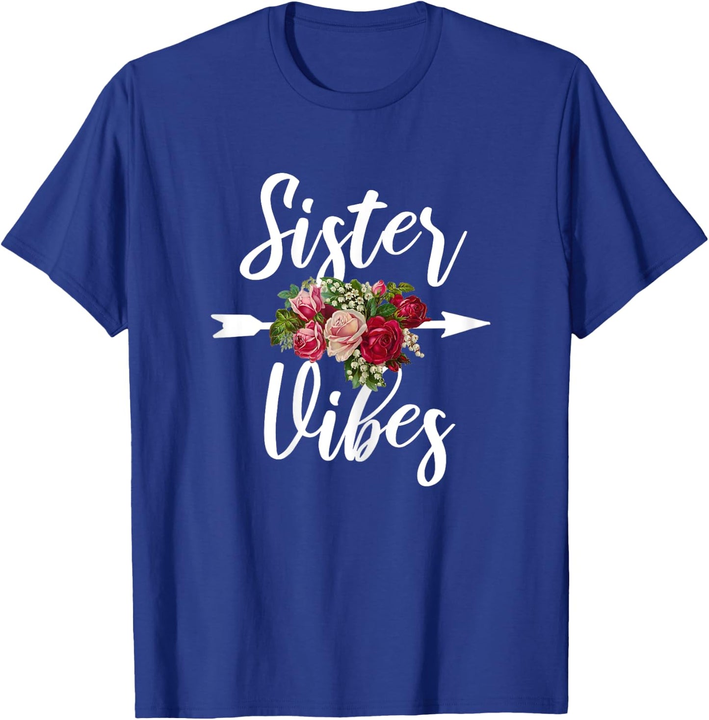 Sister Vibes Big Sister for Teenager Teen Girls Floral T-Shirt - T-Shirt | Royal
