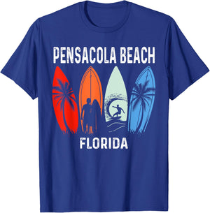 Retro Pensacola Beach Florida Surfboarder Beach Men Women Girls Kids T-Shirt - T-Shirt | Royal