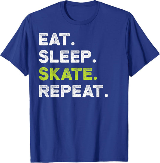 Eat Sleep Skate Repeat Skating Skater Ice Roller Funny Retro T-Shirt - T-Shirt | Royal