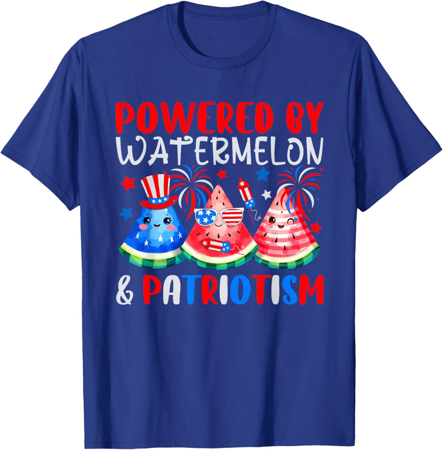 Powered By Watermelon & Patriotism 4th Of July US Flag T-Shirt - T-Shirt | Royal