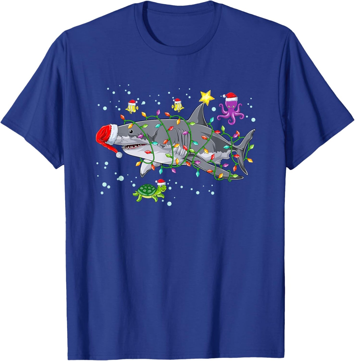 Shark Santa Ugly Christmas Lights sharkmas Xmas T-Shirt - T-Shirt | Royal