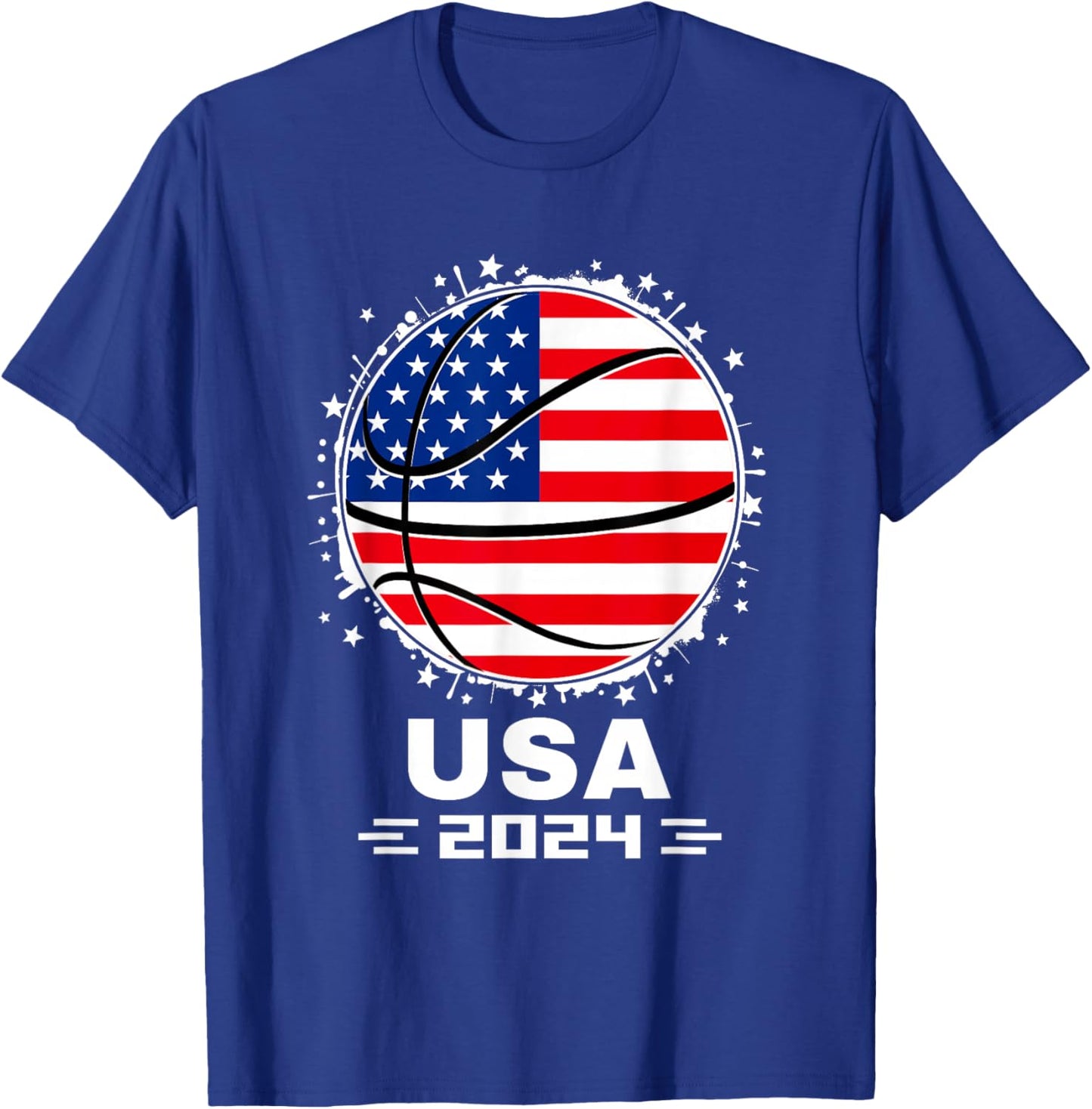 USA Team 2024 United States American Flag Basketball USA T-Shirt - T-Shirt | Royal